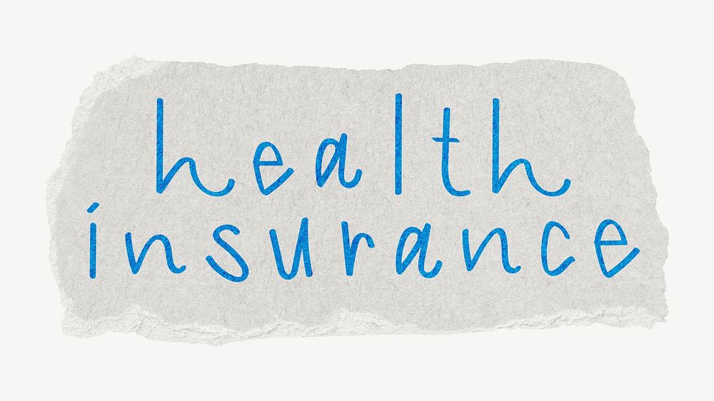 Health insurance word, ripped paper typography psd