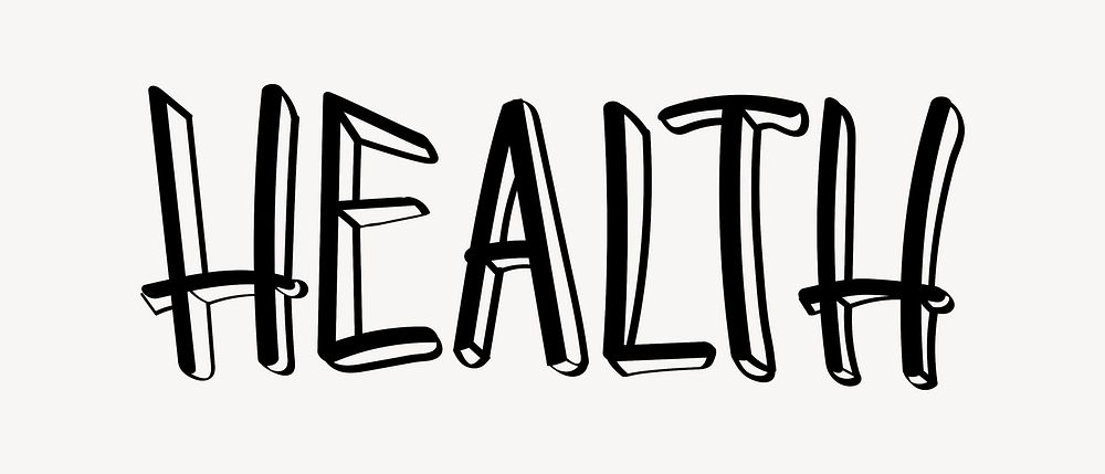 Health word, doodle typography, black & white design