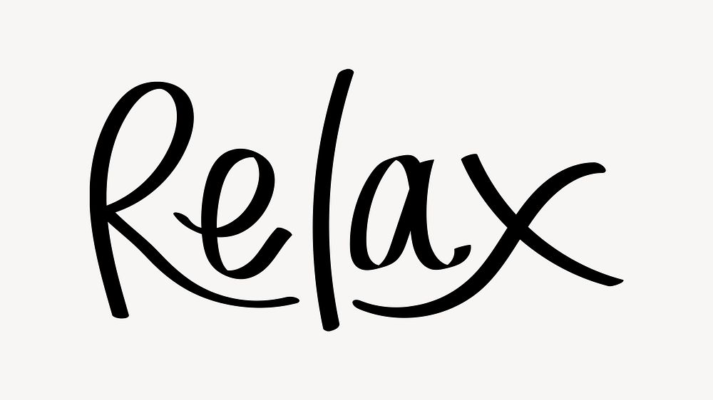 Relax word, doodle typography, black & white design