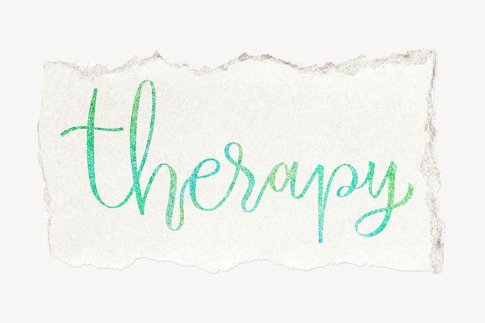 Therapy word, ripped paper typography psd