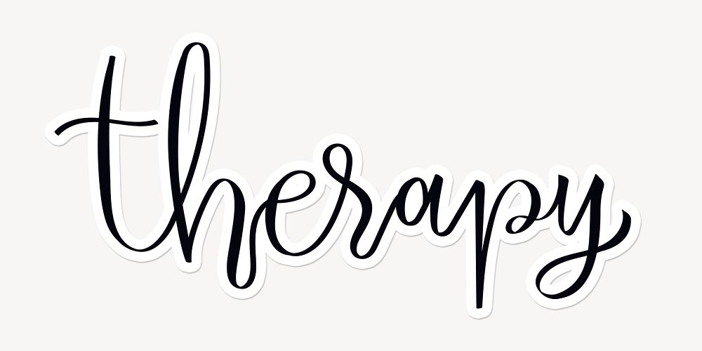 Therapy word, doodle typography, black & white design