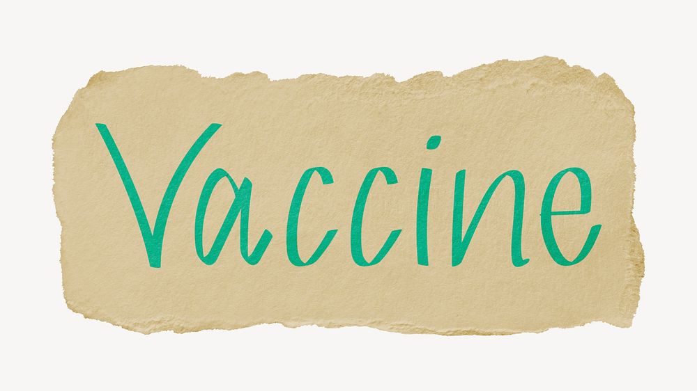 Vaccine word, torn craft paper typography