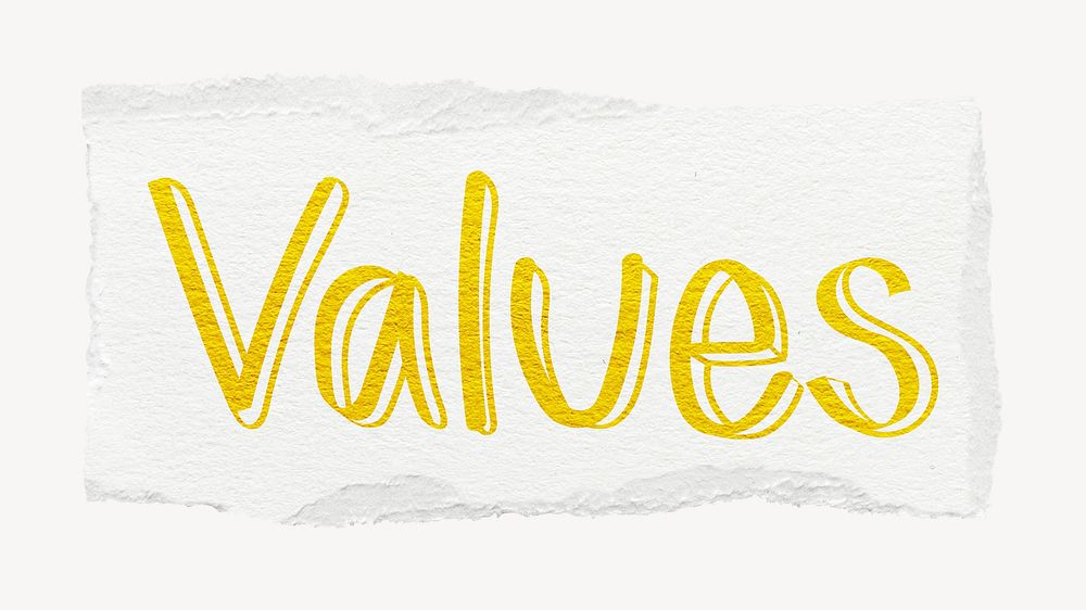 Values word, ripped paper typography psd