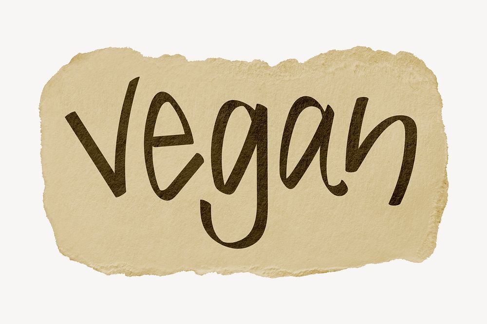 Vegan word, torn craft paper typography psd