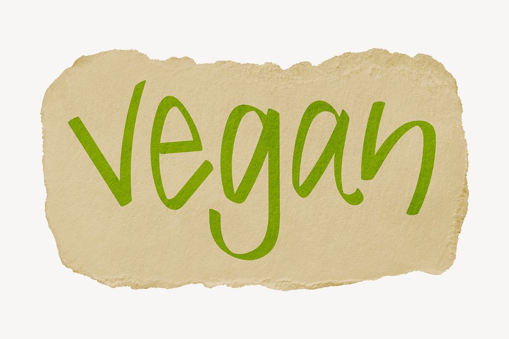 Vegan word, torn craft paper typography