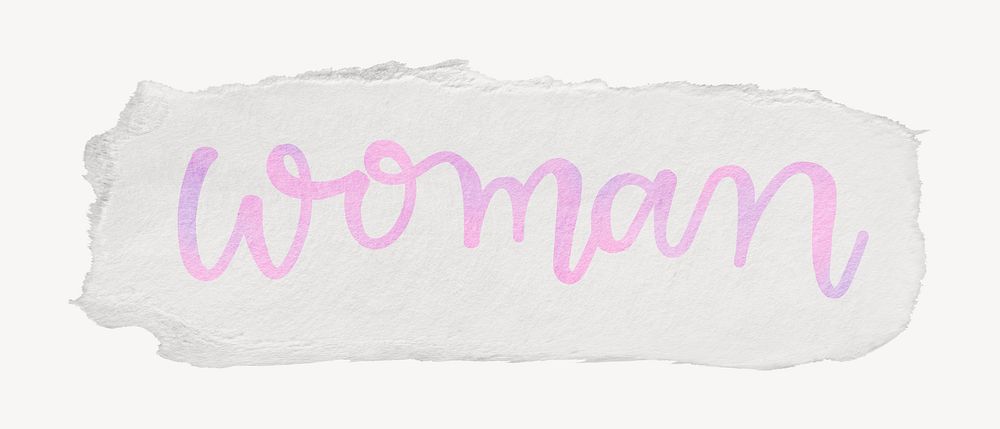 Woman word, ripped paper typography psd