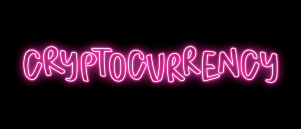 Cryptocurrency word, neon typography vector