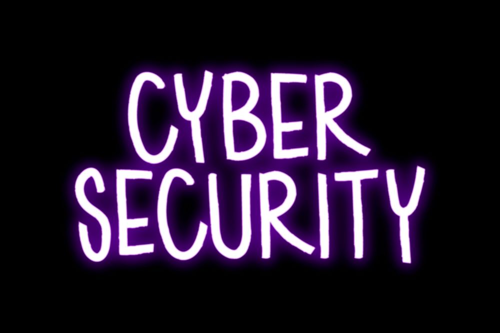 Cyber security word, neon typography psd