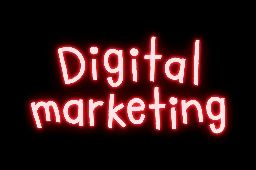 Digital marketing word, doodle neon typography