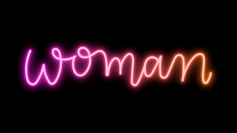 Woman word, doodle neon typography