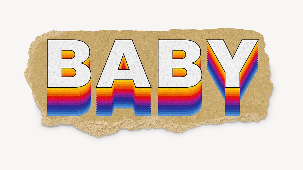 Baby word, ripped paper typography