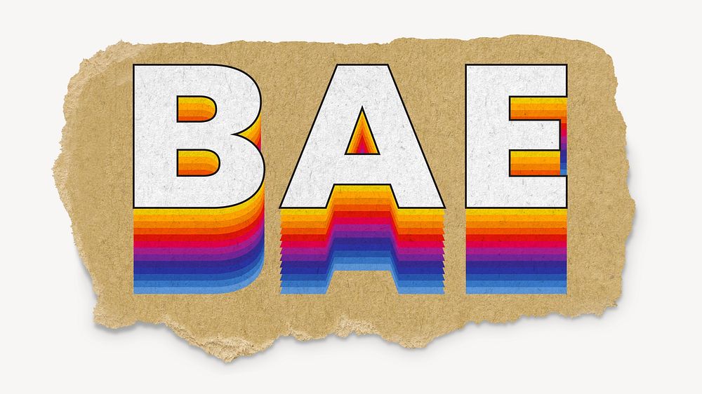 Bae word, ripped paper typography