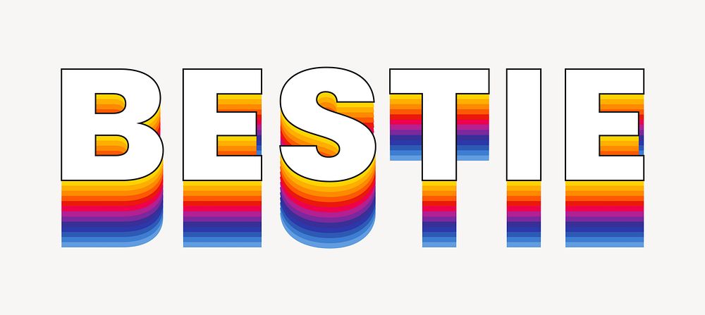 Bestie word typography, layered retro font