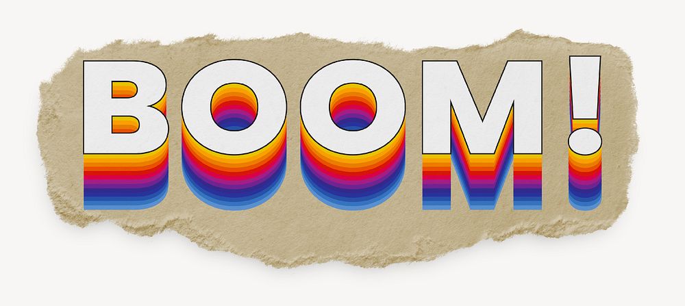 Boom! word, ripped paper typography