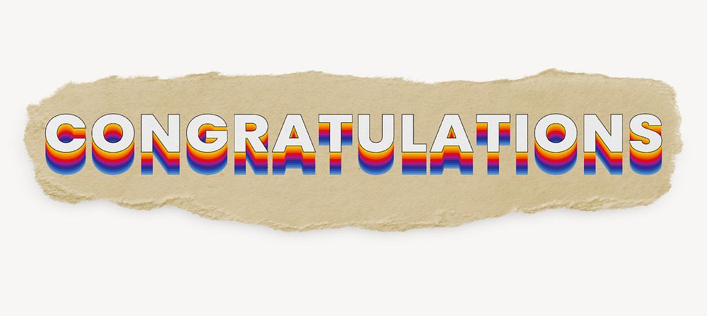 Congratulations word, ripped paper typography