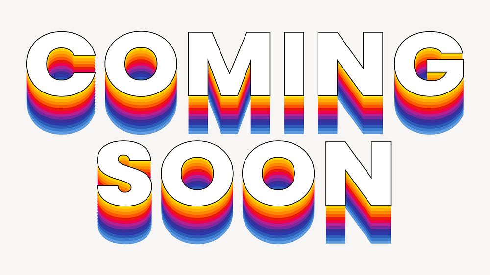 Coming soon word typography, layered retro font
