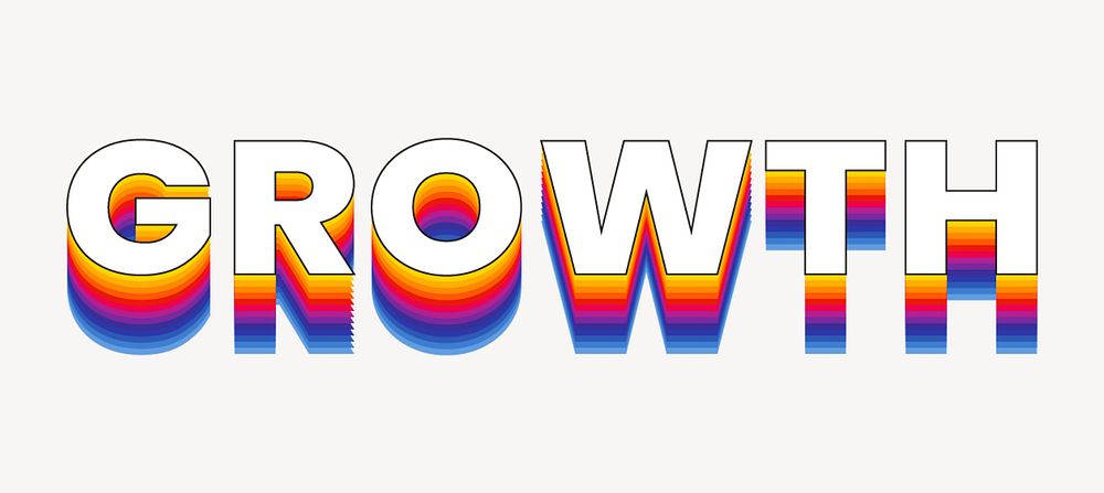 Growth word typography, layered retro font