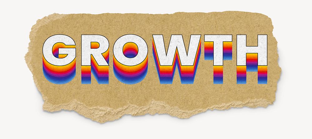 Growth word, ripped paper typography