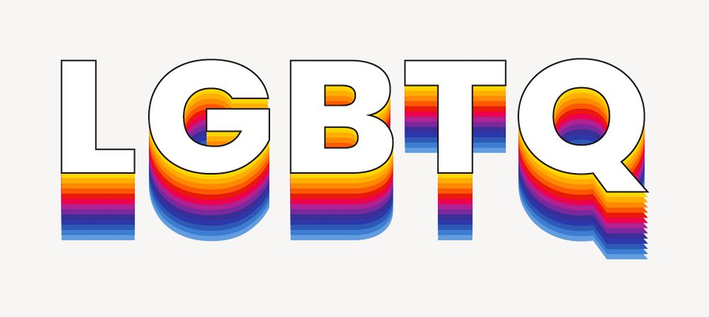 LGBTQ word typography, layered retro font