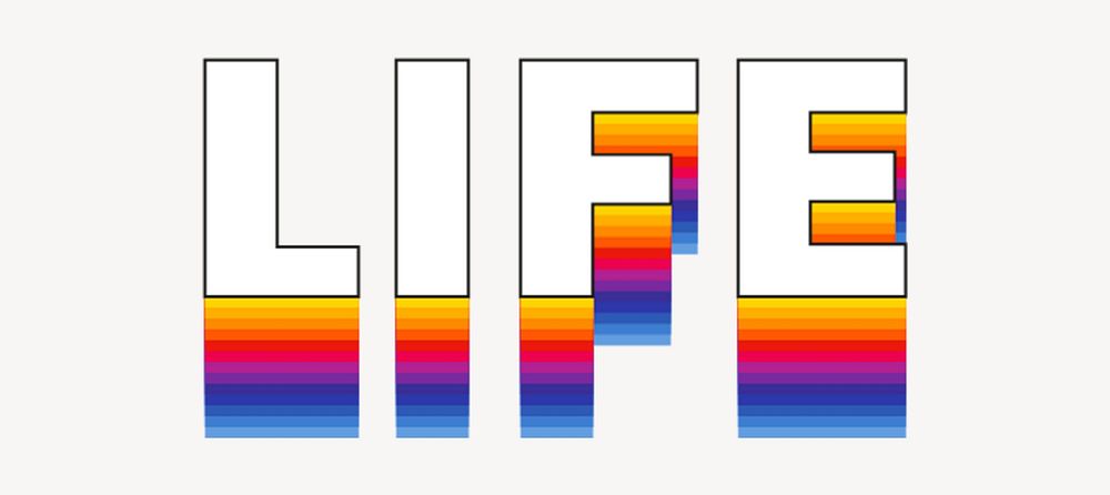 Life word typography, layered retro font