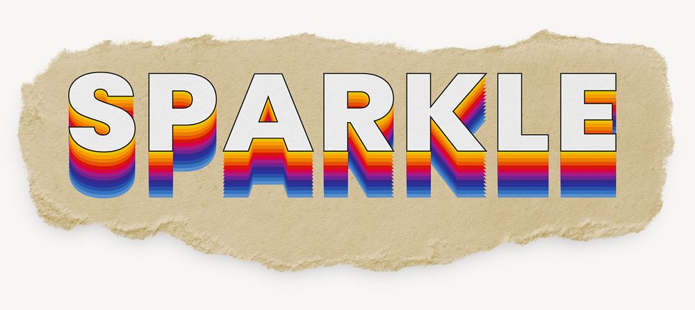 Sparkle word, ripped paper typography