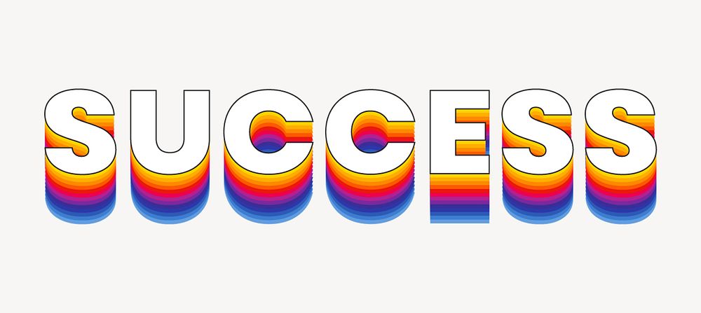 Success word typography, layered retro font