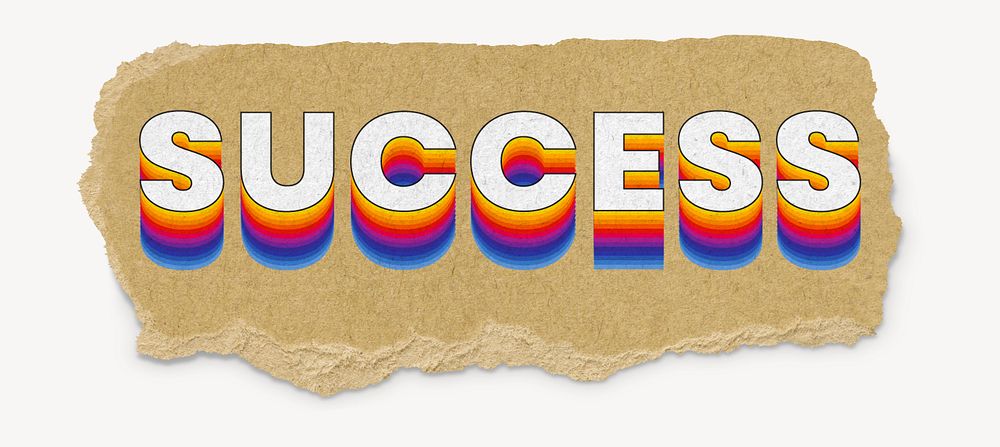 Success word, ripped paper typography