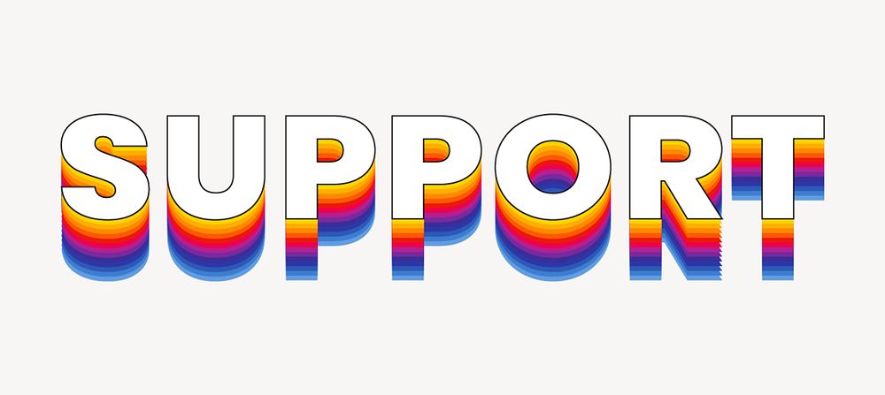 Support word typography, layered retro font