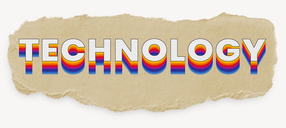 Technology word, ripped paper typography