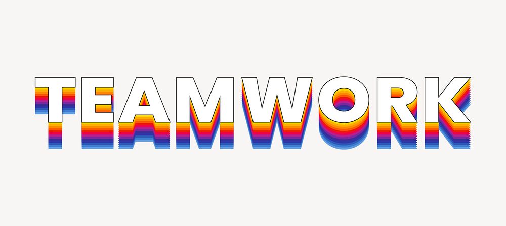 Teamwork word typography, layered retro font