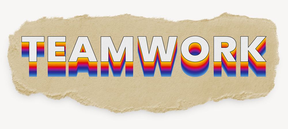 Teamwork word, ripped paper typography