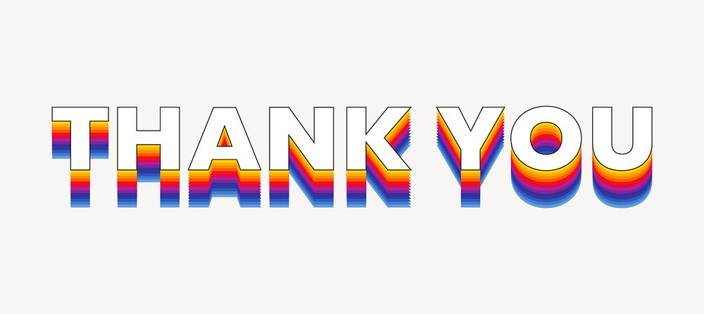 Thank you word typography, layered retro font