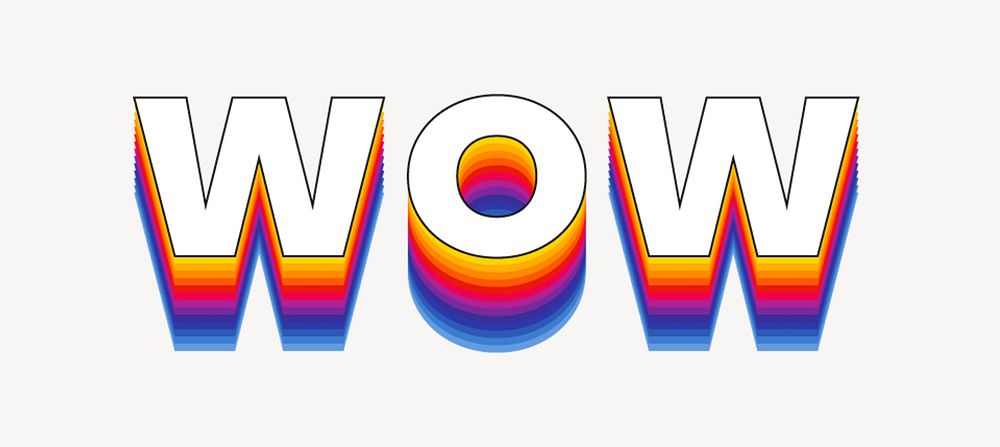 Wow word typography, layered retro font