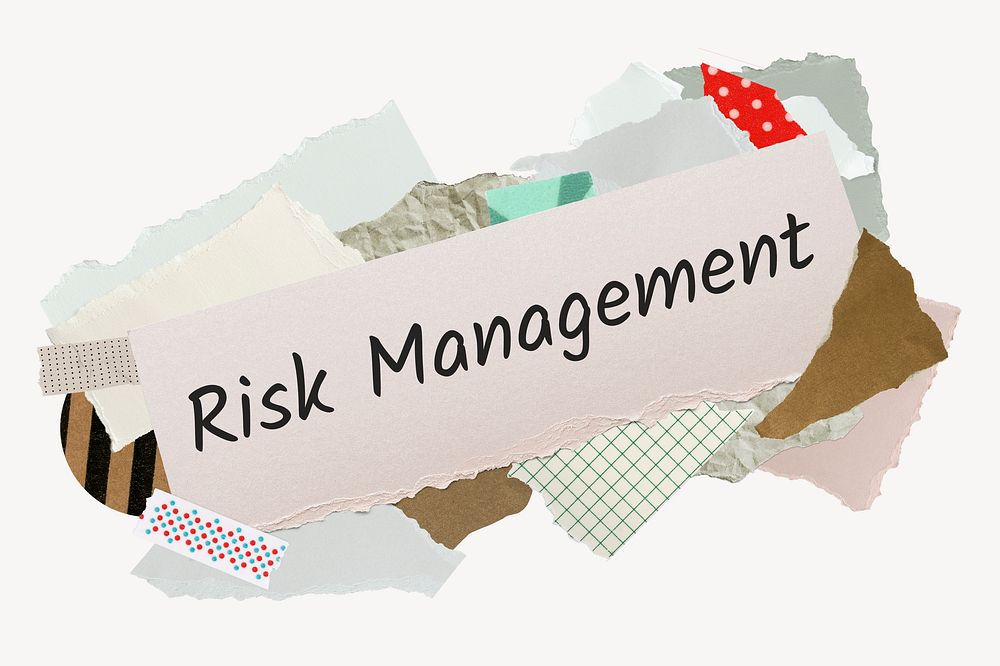 Risk management word, aesthetic paper collage typography
