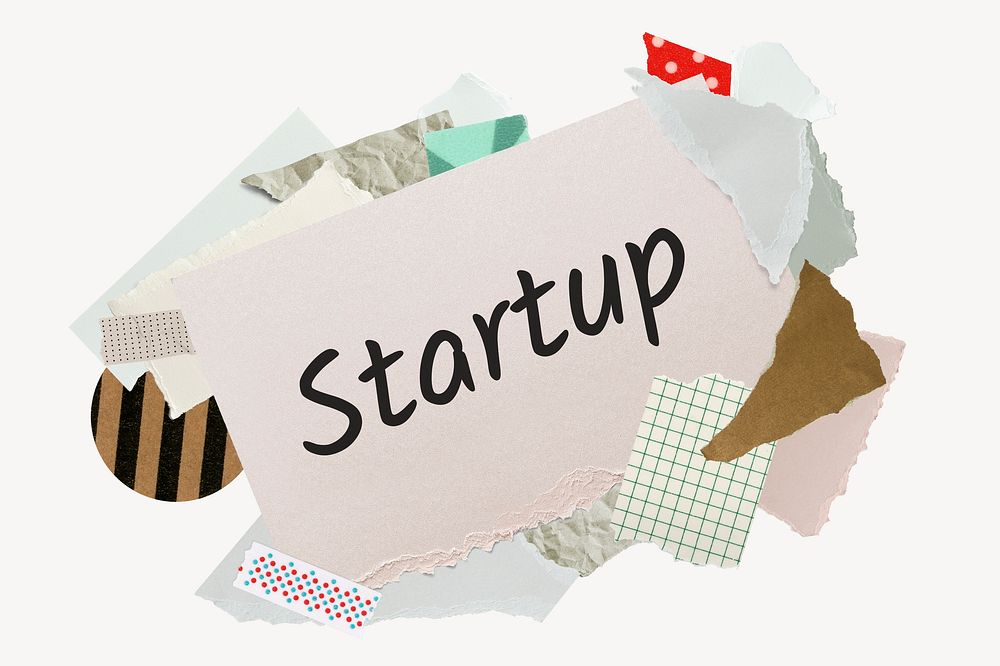 Startup word, aesthetic paper collage typography