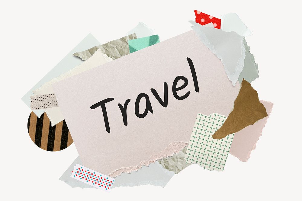 Travel word, aesthetic paper collage typography