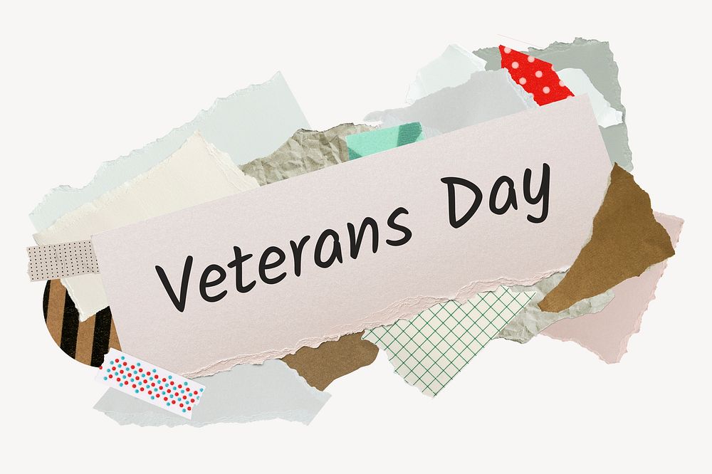 Veterans Day word, aesthetic paper collage typography
