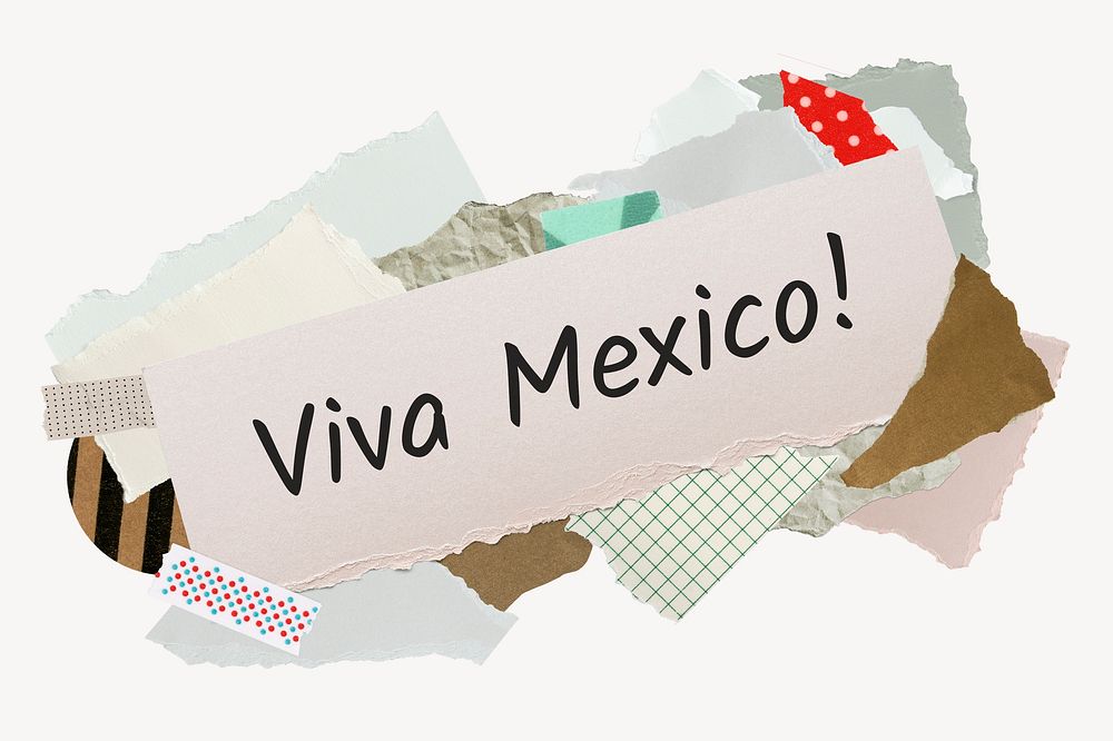 Viva Mexico! word, aesthetic paper collage typography