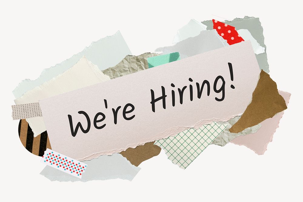 We're hiring word, aesthetic paper collage typography