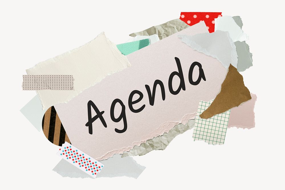 Agenda word, aesthetic paper collage typography