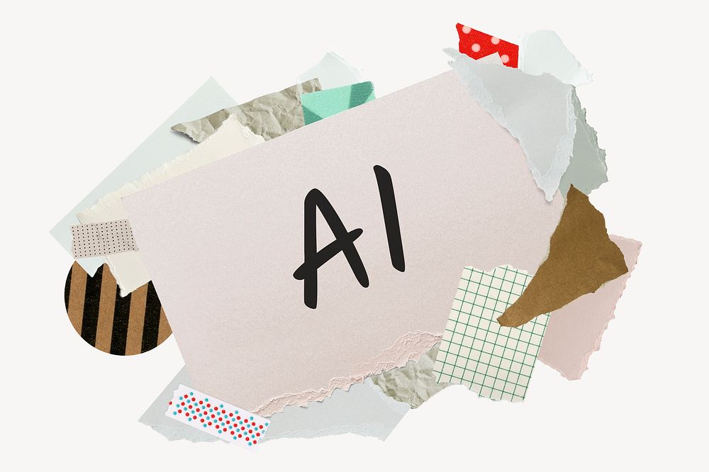 AI word, aesthetic paper collage typography