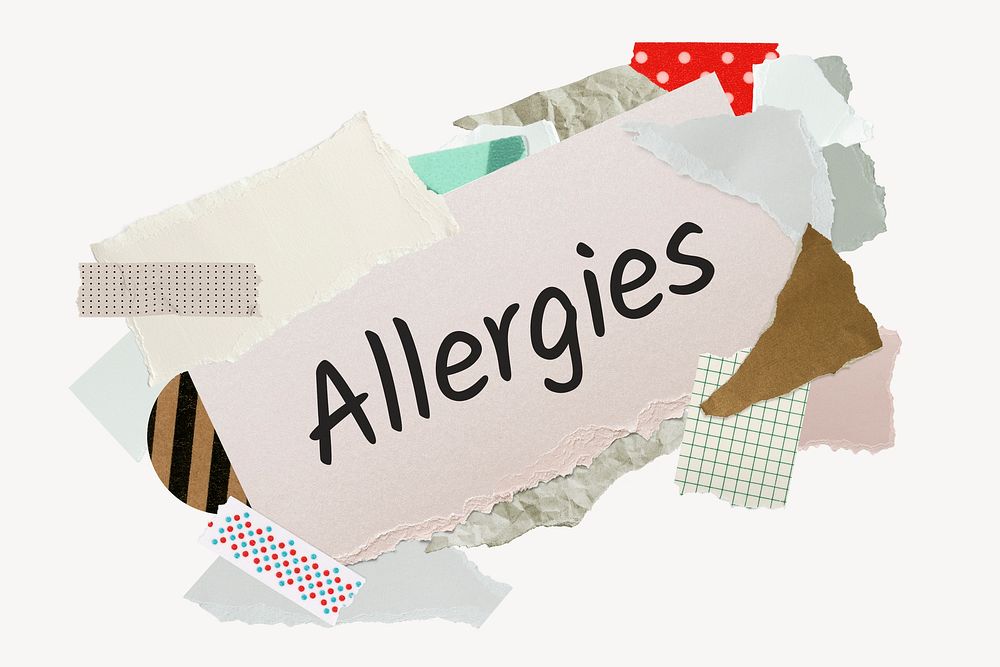 Allergies word, aesthetic paper collage typography
