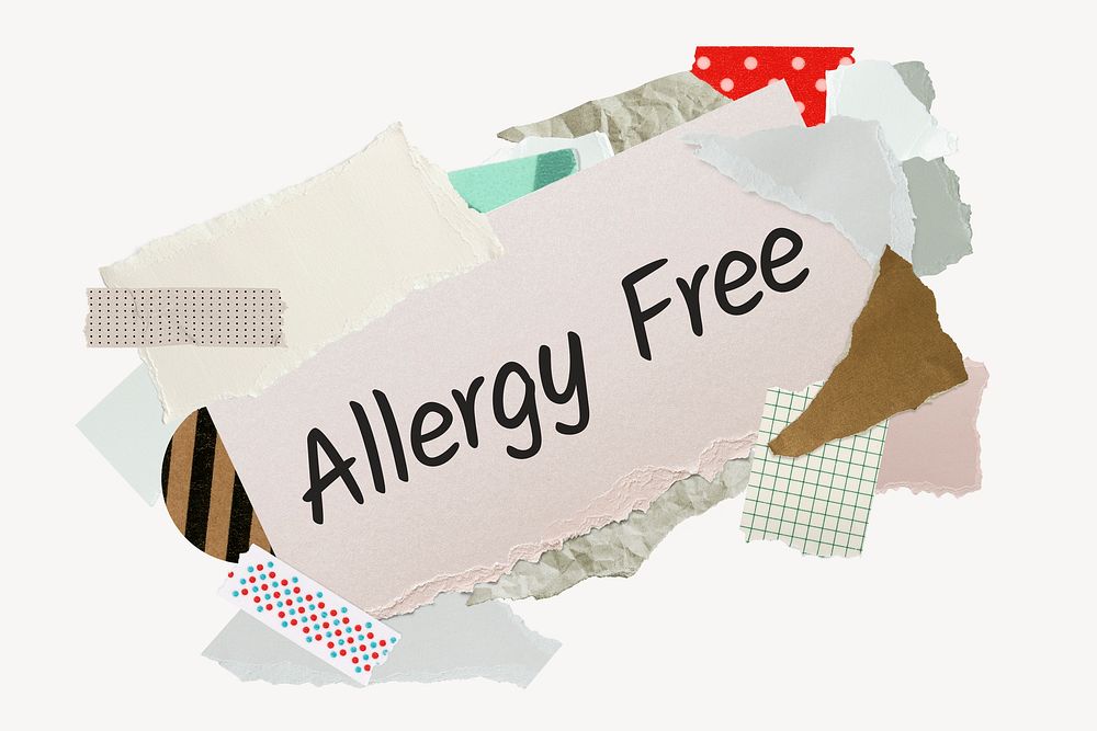 Allergy free word, aesthetic paper collage typography