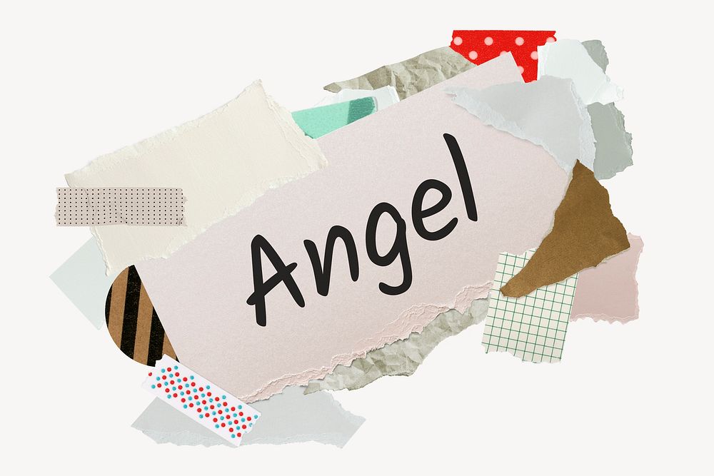 Angel word, aesthetic paper collage typography