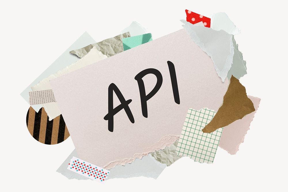 API word, aesthetic paper collage typography