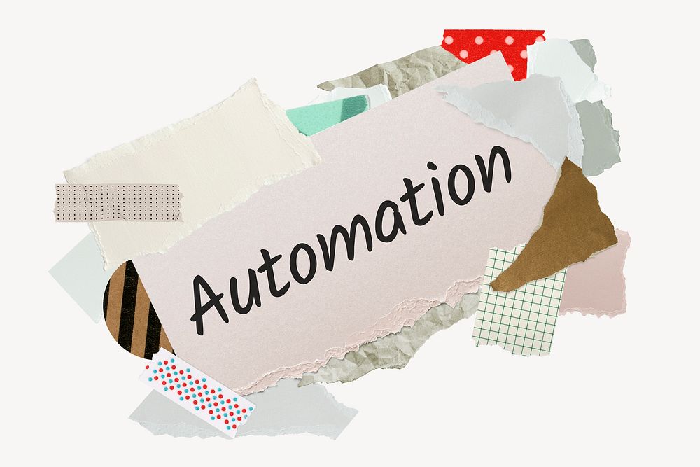 Automation word, aesthetic paper collage typography