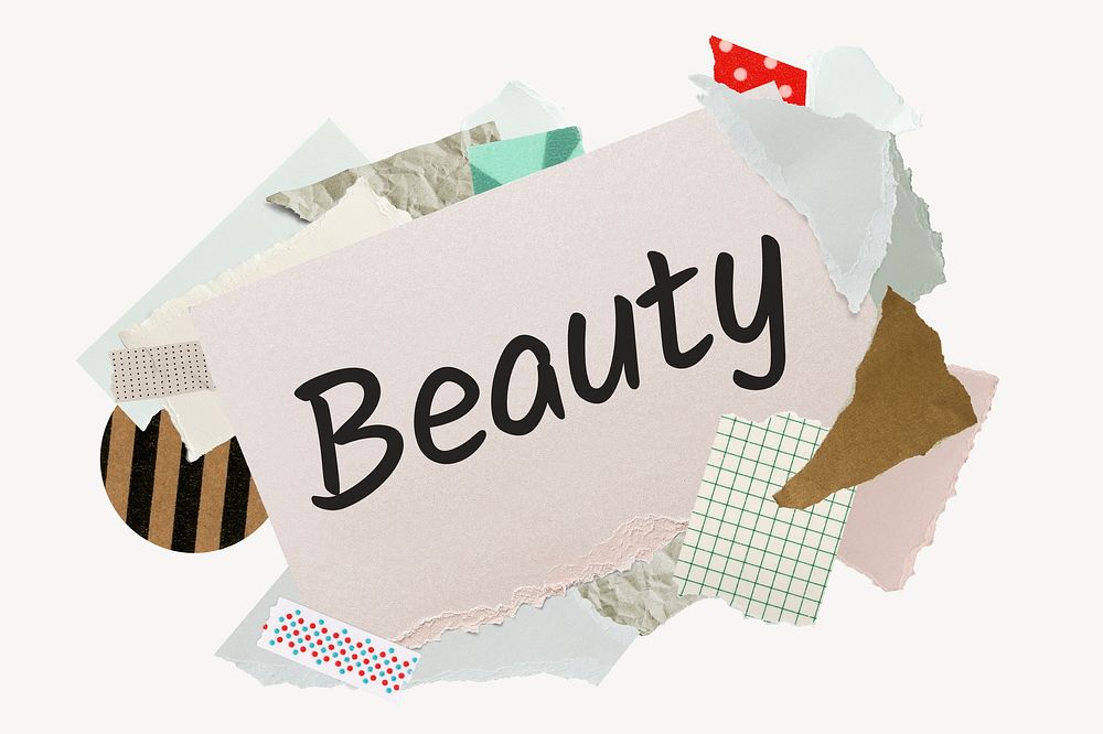 Beauty word, aesthetic paper collage typography