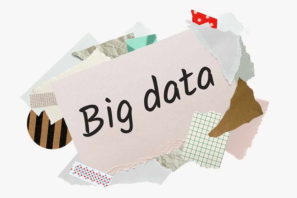 Big data word, aesthetic paper collage typography
