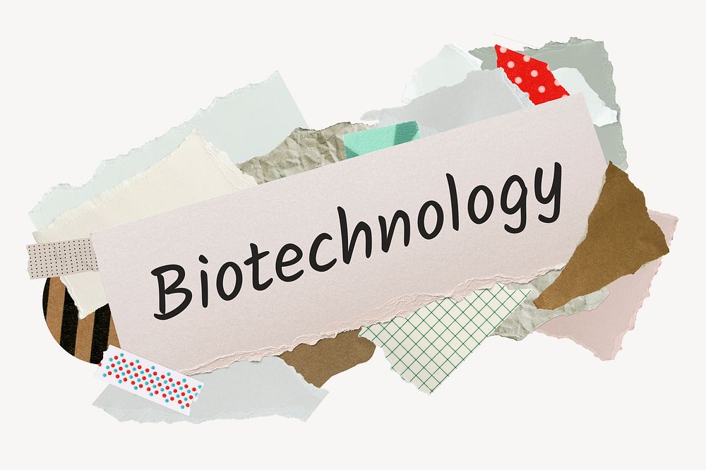 Biotechnology word, aesthetic paper collage typography