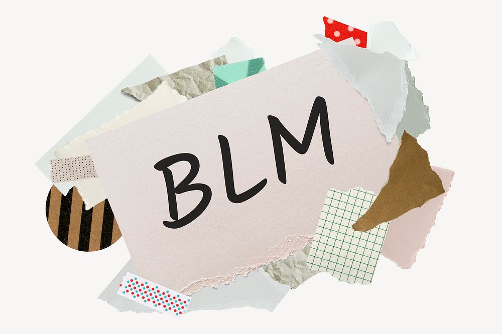 BLM word, aesthetic paper collage typography